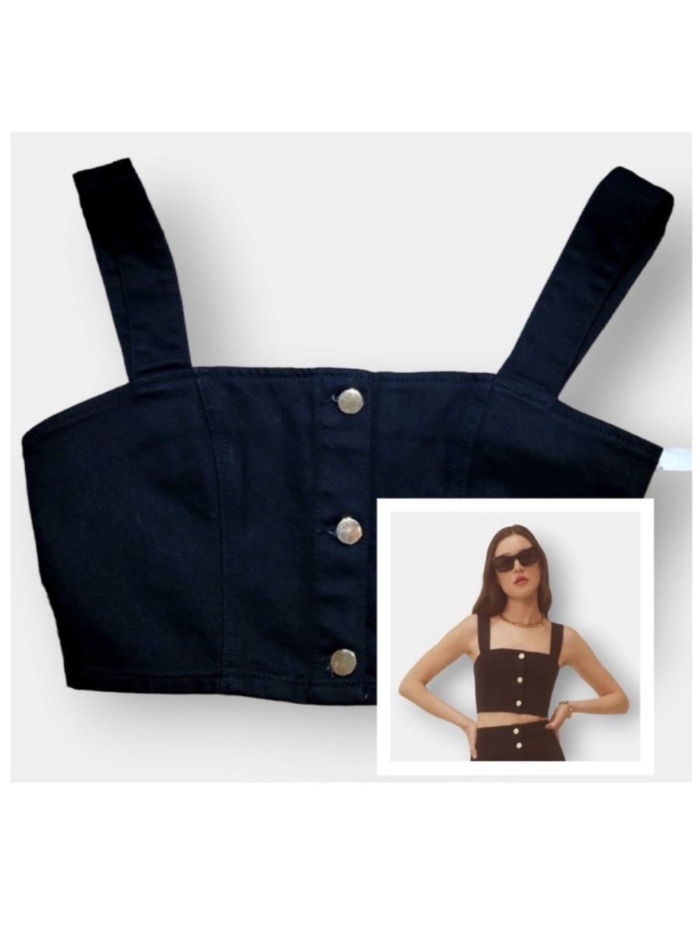 $165 Reformation Chrissy stretch Denim Top black sz 4 women’s cropped sleeveles